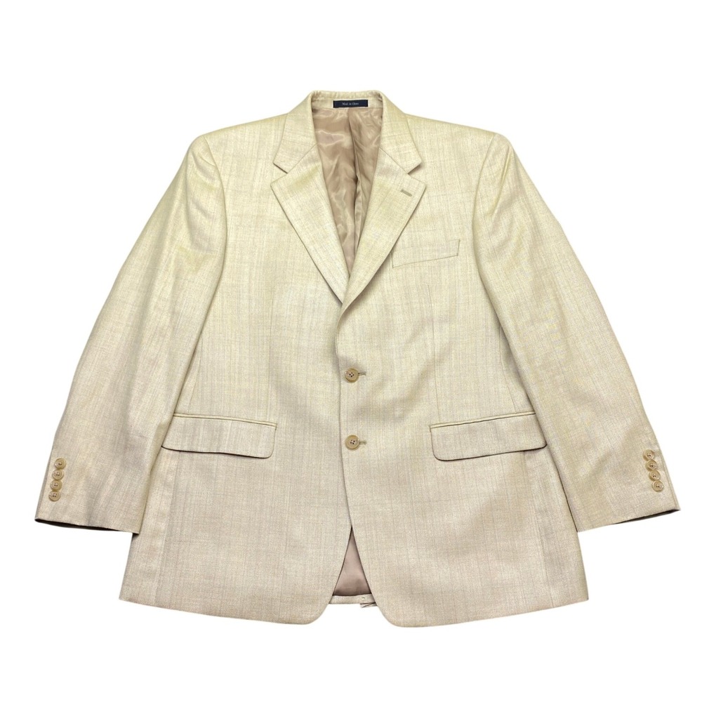 Lauren Ralph Lauren 43R Tan Silk Wool Blend Herringbone Plaid Blazer Sport Coat